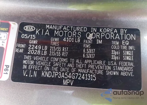 2016 Kia Soul + from USA, damaged, VIN KNDJP3A54G7241315